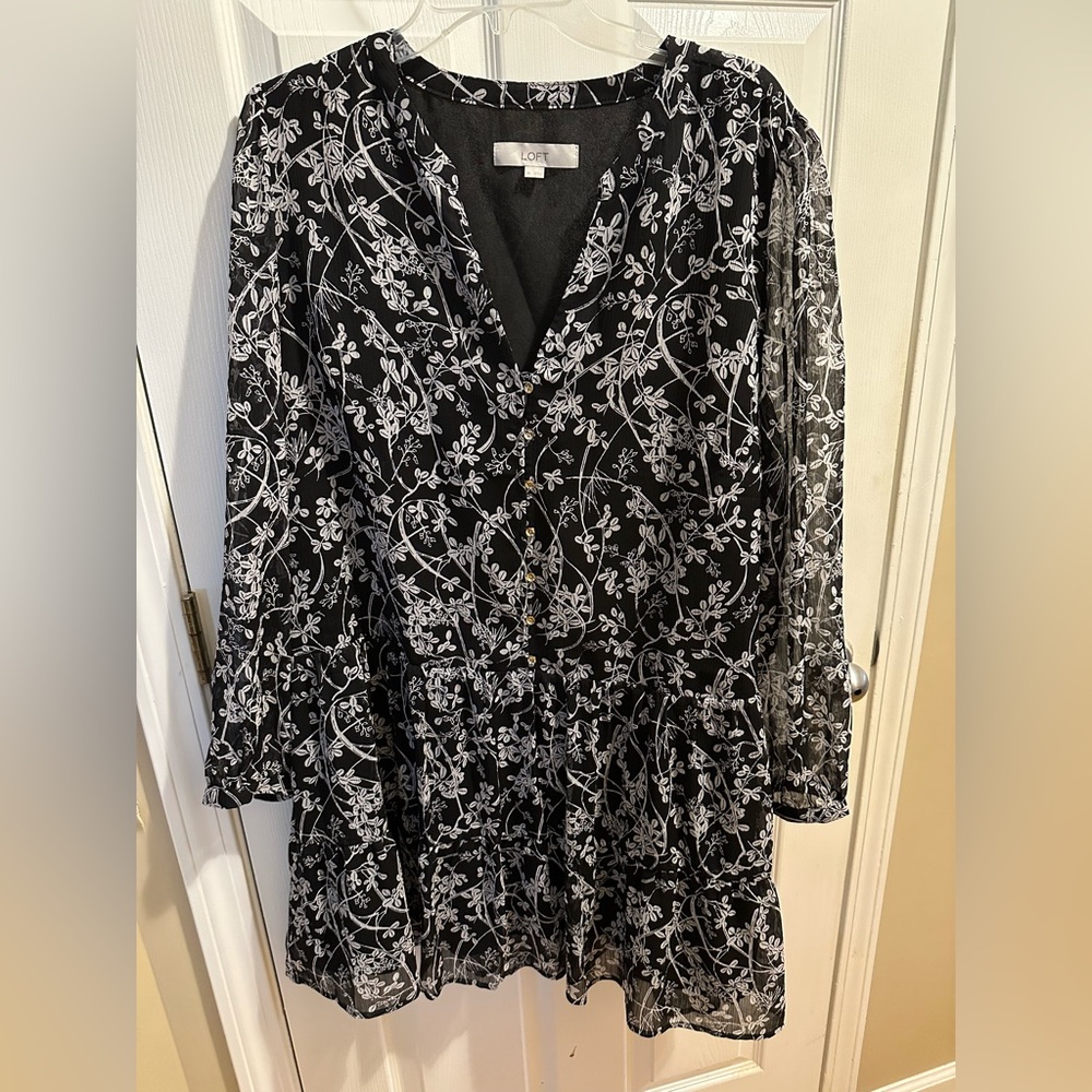 LOFT Black and White Dress with Drop Waist